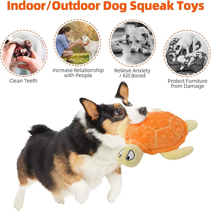 Adpartner Squeaky Toys for Dogs, 2 Pack Turtle Dog Toy Plush Crinkle Dog Toys to Keep Them Busy, Interactive Squeak Stuffed Pet Chew Toys for Small to Medium Dogs Teething Training Reduce Boredom-PawvioPets