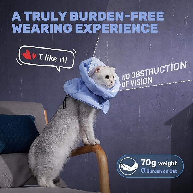 Adjustable Cat Recovery Cone Collar, Lightweight Soft Cat E-Collar Alternative After Spay, Waterproof Comfy Collars to Stop Licking Wound After Surgery, Protective Cone for Kittens/Puppies-PawvioPets