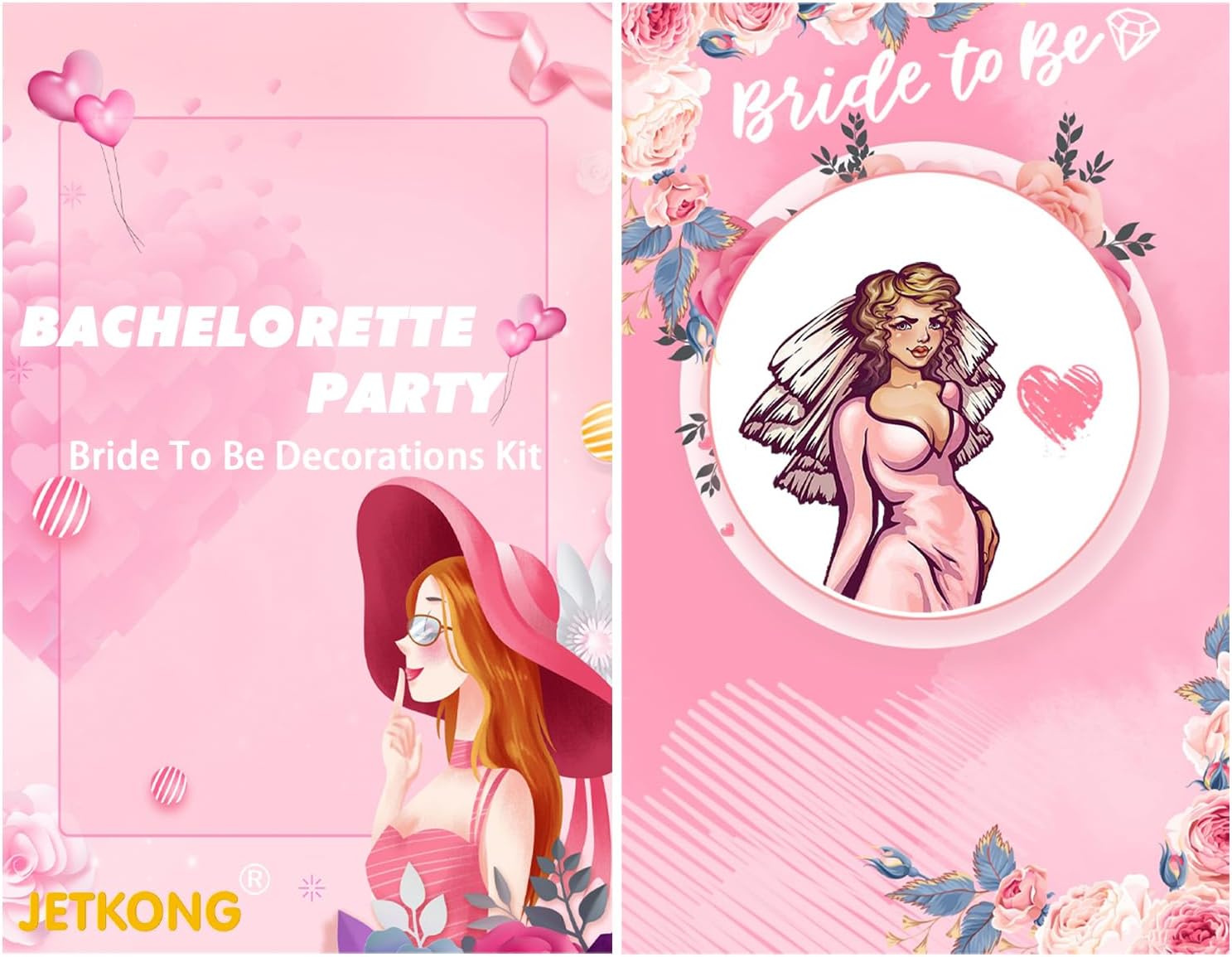 JETKONG 3 Pcs Bachelorette Party Decorations Bridal Shower Crown, Bride to Be Sash&Veil for Women Bachelorette Party Gifts, Bachelorette Party Supplies, Gifts, Favors (Pink)