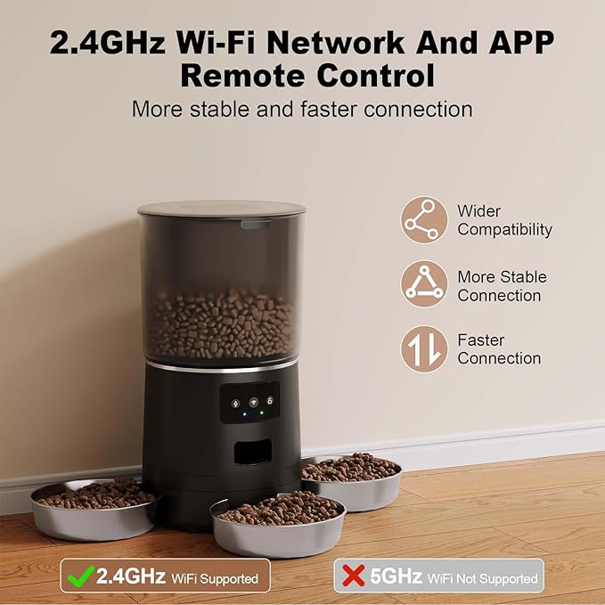 3-Cat Automatic Pet Feeder, 6L WiFi Cat Food Dispenser with APP Control, 1-10 Meal Programmable, Voice Recorder, Smart Alerts, Stainless Steel Bowls for Cats and Small Dogs (Black)-PawvioPets