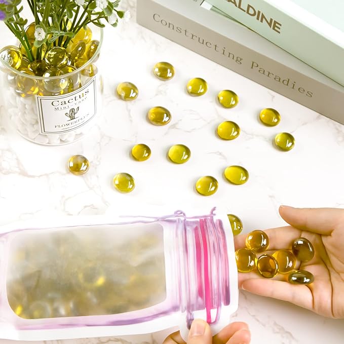 FUTUREPLUSX 1LB Yellow Glass Marbles, Flat Marbles Glass Beads Vase Fillers Decorative Rocks Gold Gemstones for Centerpieces Aquarium Table Scatter Home Decor-PawvioPets