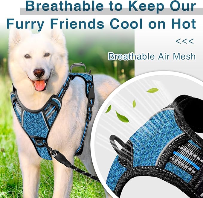 BARKBAY Dog Harness No Pull with ID Tag Pocket - Heavy Duty, Reflective, Easy Control for Large Dogs(Blue/Black,L)-PawvioPets