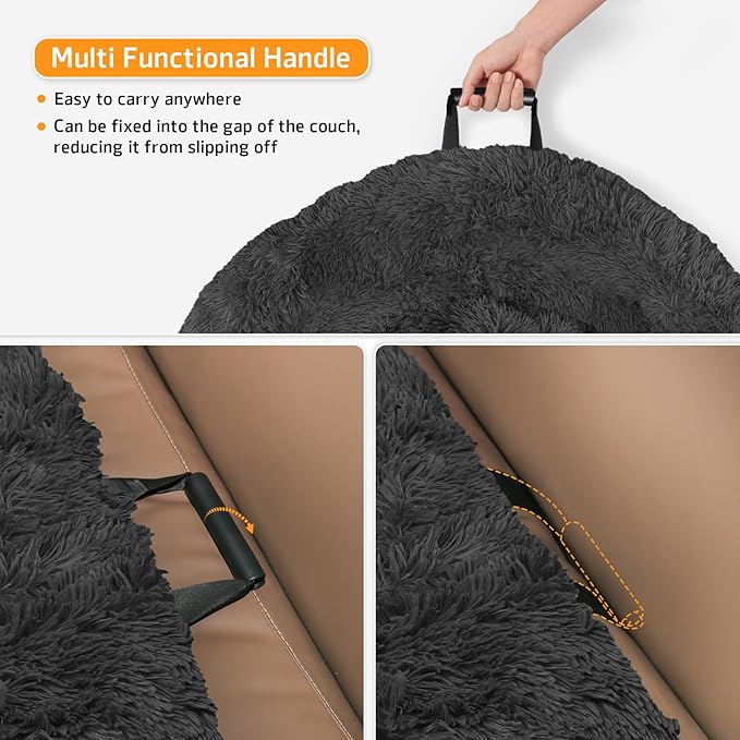 Calming Dog Bed Fluffy Plush Dog Mat for Furniture Protector with Removable Washable Cover for Large Medium Small Dogs and Cats (Large(45x37x6), Dark Grey)-PawvioPets