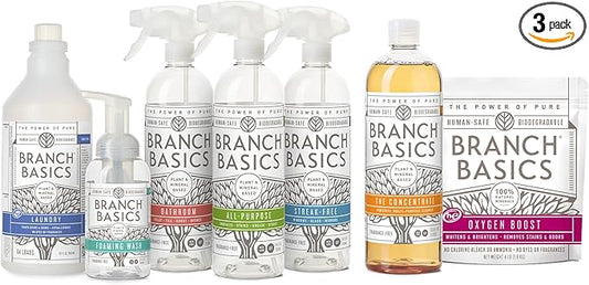 Branch Basics Premium Starter Kit: All Purpose, Glass, and Bathroom Cleaner plus our Foaming Wash, and Laundry Bottle (3 Plastic Spray Bottles + Concentrate) Fragrance-Free-PawvioPets