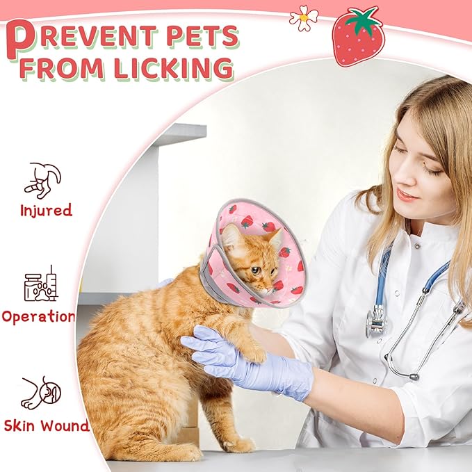 Cat Cone Collar Soft to Stop Licking, Adjustable, Foldable Lightweight Kitten Cones After Surgery Recovery for Cats & Kittens, Cat Cone Alternative (Pink, L)-PawvioPets