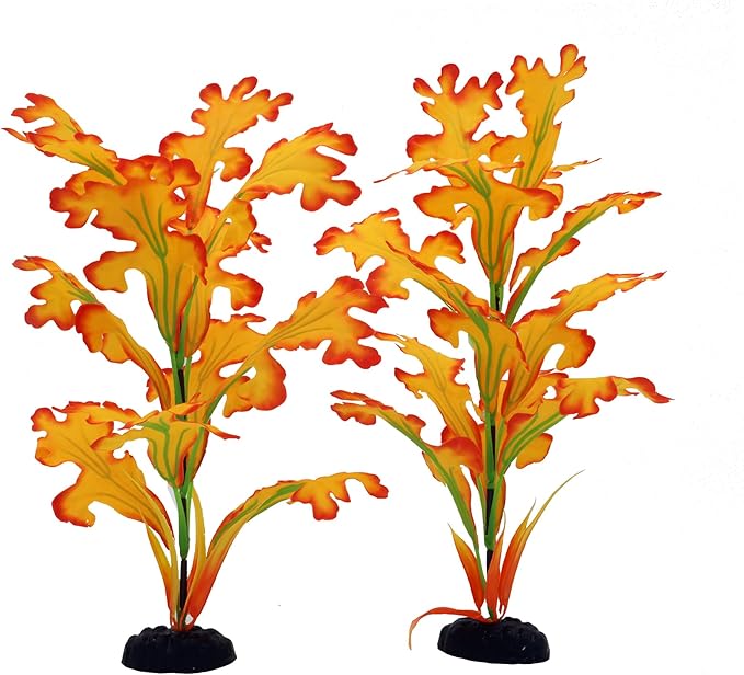 2-Pack 12 Inch Aquarium Silk Aquarium Plants, Artificial Plastic Plant for Small Tank, Goldfish, Fish Hides (Yellow, 12 Inch)-PawvioPets