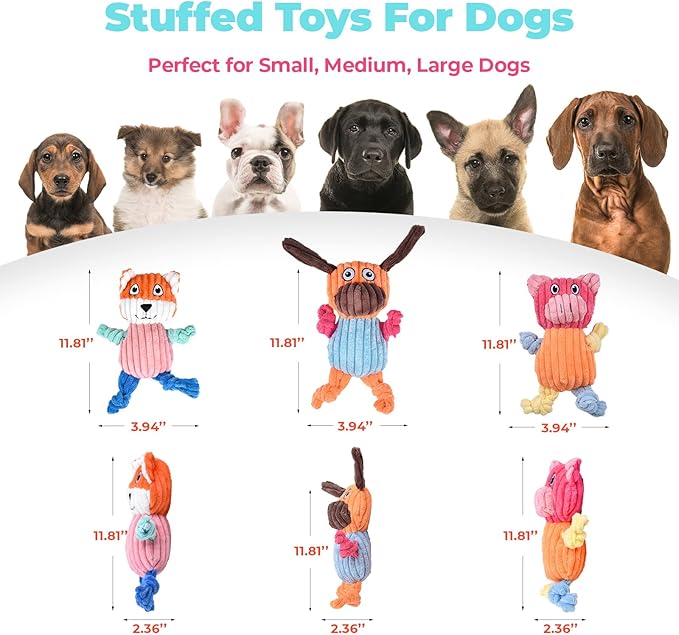3pcs Dog Squeaky Toys, Plush Stuffed Puppy Chew Toy for Extended Play, Interactive Toys Gifts for Small Medium Large Chewer Dogs, Pet Toy Bulk to Keep Them Busy(Dog&Fox&Pig)-PawvioPets