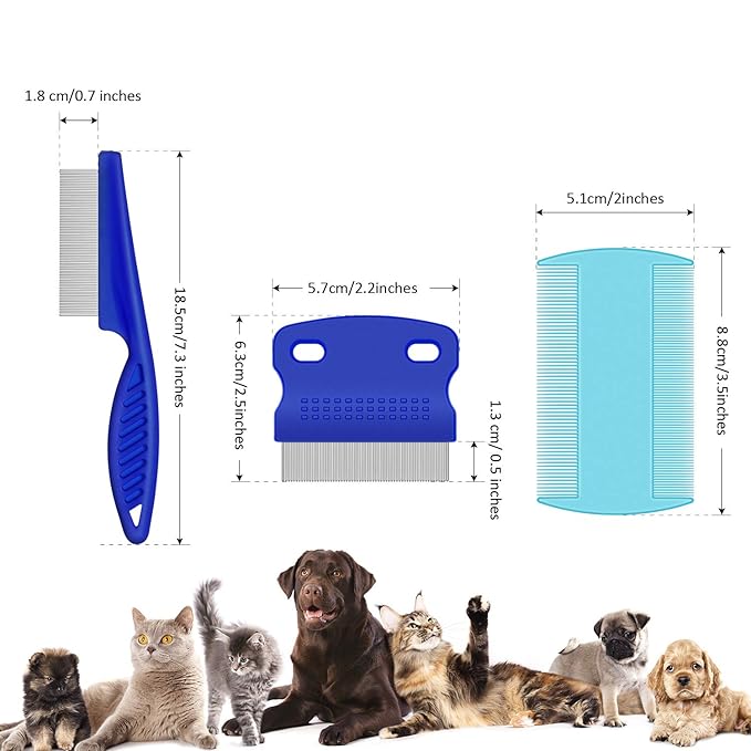 6 Pieces Pet Lice Combs Dog Grooming Flea Cat Tear Stain Comb for Removal Dandruff, Hair Stain, Nit(Pink, Light Blue, Dark Blue, Yellow)-PawvioPets