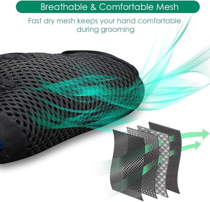 DELOMO Pet Hair Remover Gloves, 255 Tips, Deshedding Glove for Dog and Cat, Gentle De-Shedding Glove Brush, Green, 2 Count-PawvioPets