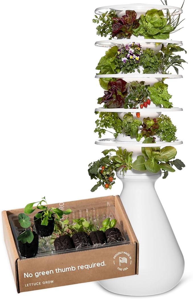 Farmstand Starter Kit with Glow Rings and 30 Seedling Credits | Family Hydroponic Growing System Kit | Vertical Garden Planter Tower | 5ft 5in Tall-PawvioPets