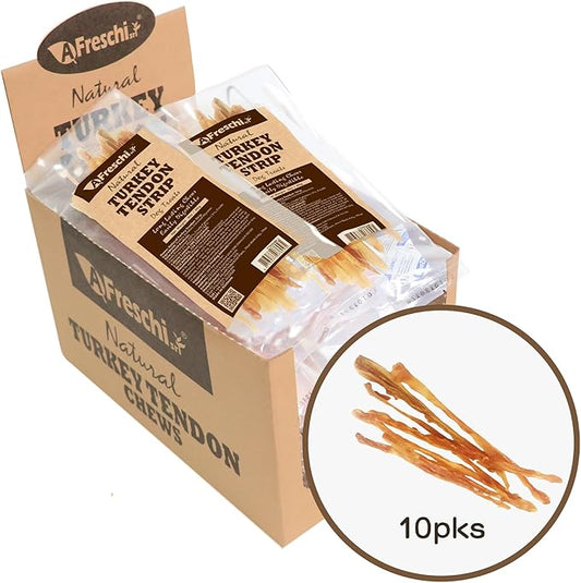Afreschi Natural Turkey Tendon Strip 10 Units/Box, All Natural Human Grade Puppy Chew, USA-Sourced Turkey Tendon, Hypoallergenic, Easy to Digest, Rawhide Alternative-PawvioPets