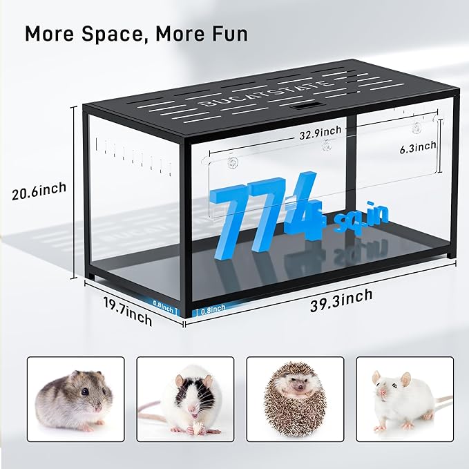 BUCATSTATE Hamster Cage Metal 2.0 - Small Animal Habitats Large Stackable with Top Access Easy Assemble 39.3L*19.7W*20.6H Inches Dwarf Syrian Hamster House for Guinea Pig, Gerbil (774sq inch Black)-PawvioPets