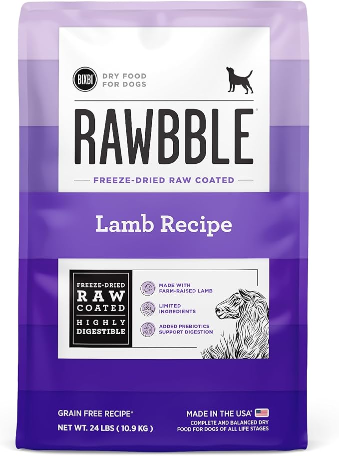 BIXBI Rawbble Dry Dog Food, Lamb, 24 lbs - USA Made with Fresh Meat - No Meat Meal & No Corn, Soy or Wheat - Freeze Dried Raw Coated Dog Food - Minimally Processed for Superior Digestibility-PawvioPets