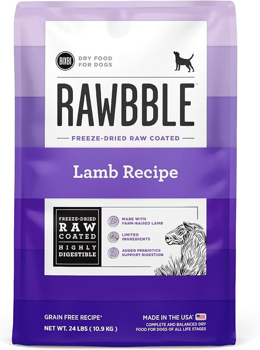BIXBI Rawbble Dry Dog Food, Lamb, 24 lbs - USA Made with Fresh Meat - No Meat Meal & No Corn, Soy or Wheat - Freeze Dried Raw Coated Dog Food - Minimally Processed for Superior Digestibility-PawvioPets