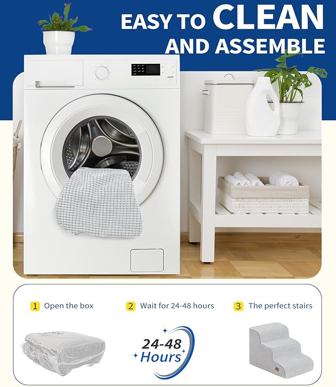 Dog Step for Bed, Dog Stair 3-Step 35D Pet Stair 15.7" H for High Bed or Sofa Non-Slip Balanced Pet Step Indoor, Light Grey-PawvioPets