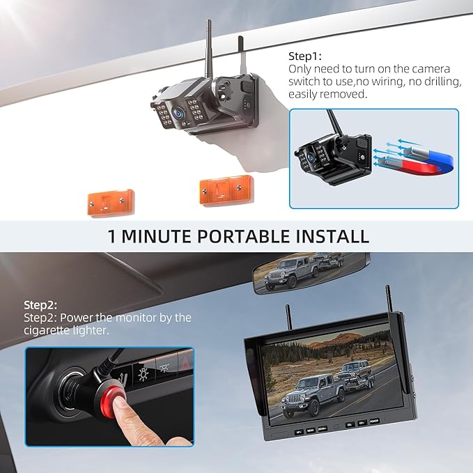 eRapta 2 Wireless Backup Camera Magnetic: 10.1" IPS DVR Monitor, Install-Free RV Backup Camera with Infrared Night Vision, Built-in 9600mAh Battery for Trailer/RV/Truck/Horse Trailer/Tractor ACT1002-PawvioPets