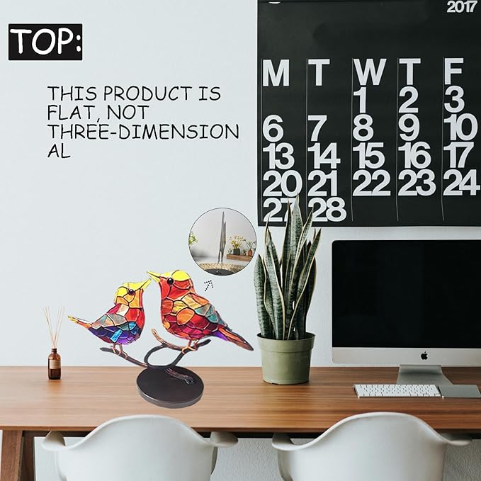 2Birds on a Branch, Metal Desktop Plane Shape Decorations, Home Bird Decorations for Office, Window, Aviary, Garden, Gifts for Bird Lovers, Boxed Set.-PawvioPets