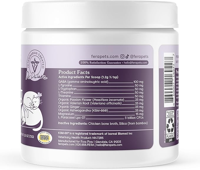 Fera Pets Calming Supplement for Dogs & Cats with Probiotics, L-Theanine, and Ashwagandha - Supports Anxiety Relief - Promotes Relaxation - 60 Scoops-PawvioPets