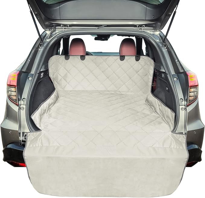 F-color SUV Cargo Liner for Dogs, Water Resistant Pet Cargo Cover Dog Seat Cover Mat for SUVs Sedans Vans with Bumper Flap Protector, Non-Slip, Large Size Universal Fit, Beige-PawvioPets
