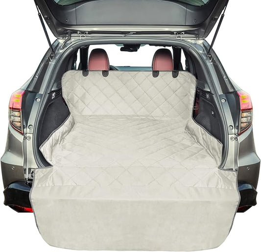 F-color SUV Cargo Liner for Dogs, Water Resistant Pet Cargo Cover Dog Seat Cover Mat for SUVs Sedans Vans with Bumper Flap Protector, Non-Slip, Large Size Universal Fit, Beige-PawvioPets