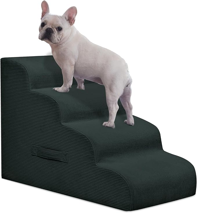 Dog Stairs Steps for High Bed, 4 Steps Pet Steps for Small Dogs Non-Slip Removable Washable Cover Ramp for Indoor Outdoor Car Couch Sofa, Dark Gray-PawvioPets