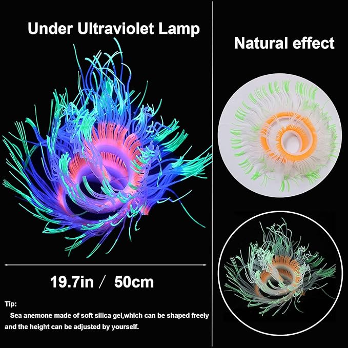 4 Pack Silicone Glowing Fish Tank Decorations Plants,Aquarium Fish Tank Glow Ornaments,Artificial Sea Anemone Coral Decor with Glowing Effect for Glow Fish Aquarium-PawvioPets