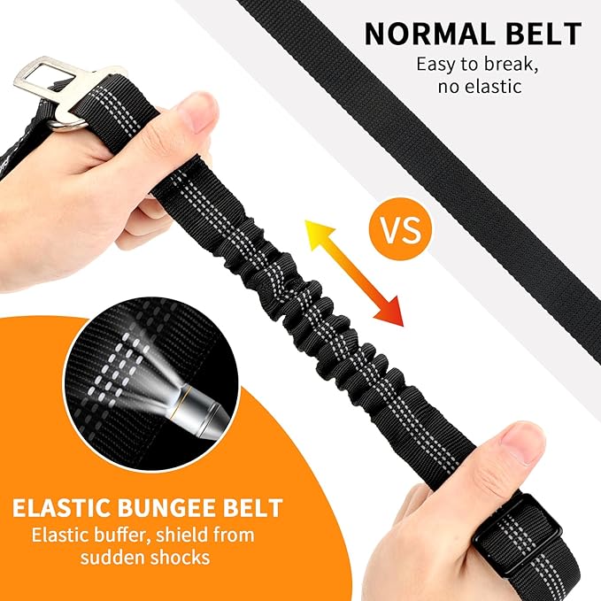 BWOGUE 2 Piece Dog Seat Belt for Car with Elastic Bungee Buffer Safety Seatbelt Car Headrest Restraint Wear Adjustable Metal Buckle Harness in Vehicle Travel for Pet-PawvioPets