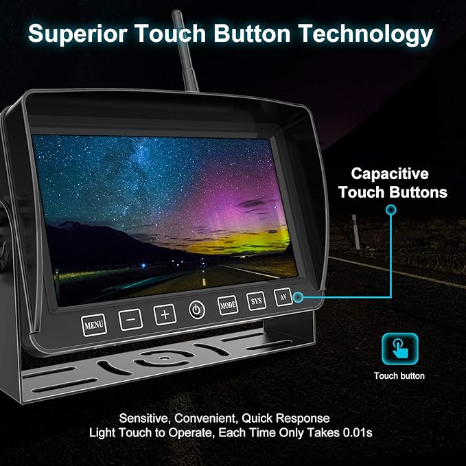 Fookoo HD 7" Wireless Backup Camera System, 1080P 7" Quad Split Screen Monitor, IP69 Waterproof Side Rear View Cameras, Parking Lines, Loop Recording, Digital Signal for RV/Trailer/Truck/Bus (DW7T4)-PawvioPets