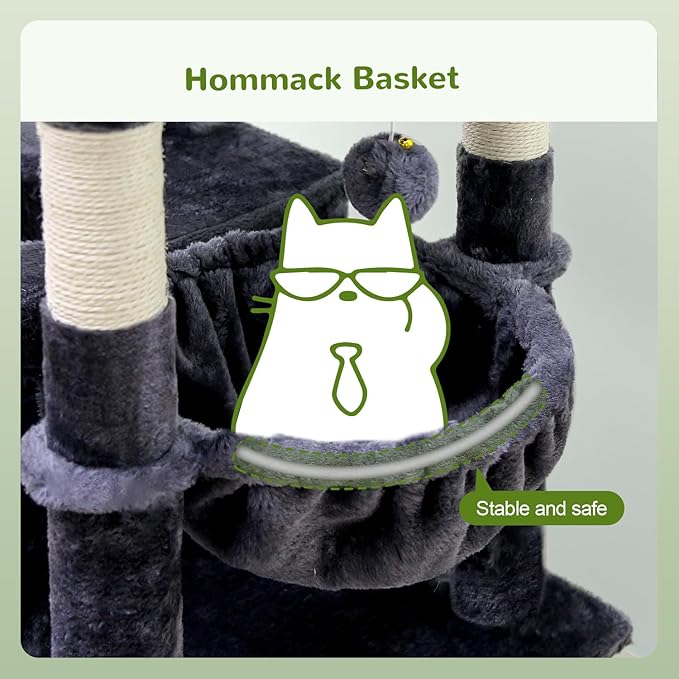 Globlazer Heavy Duty Cat Trees for Large Cats, Sturdy 72in Maine Coon Cat Tree for Large Cats 20 lbs+ Heavy Duty Cat Tower for Adult Biggest Cat with 6 Scratching Posts, Hammock, S72, Dark Gray-PawvioPets