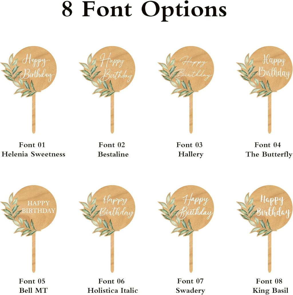 Custom Cupcake Toppers Cake Decorations in Wood for Wedding Engagement Baby Shower Birthday Party etc. (Design A / 12 PCS)
