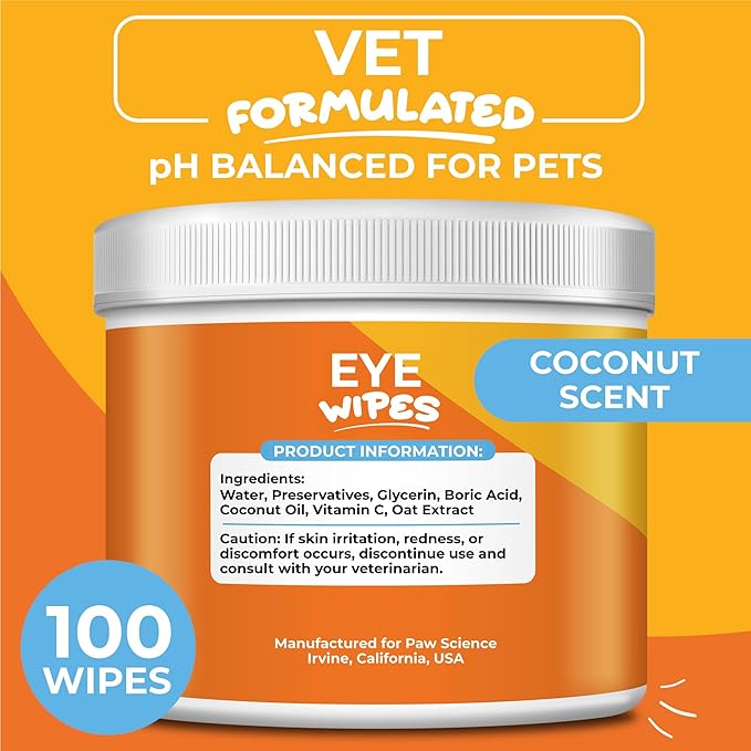 Dog Eye Wipes - Hypoallergenic Eye & Face Wipes for Dogs, Cats, and Puppy - Pet Tear Stain Remover and Cleaner - Gently Cleans and Removes Discharge, Crust, and Gunk - Coconut-PawvioPets
