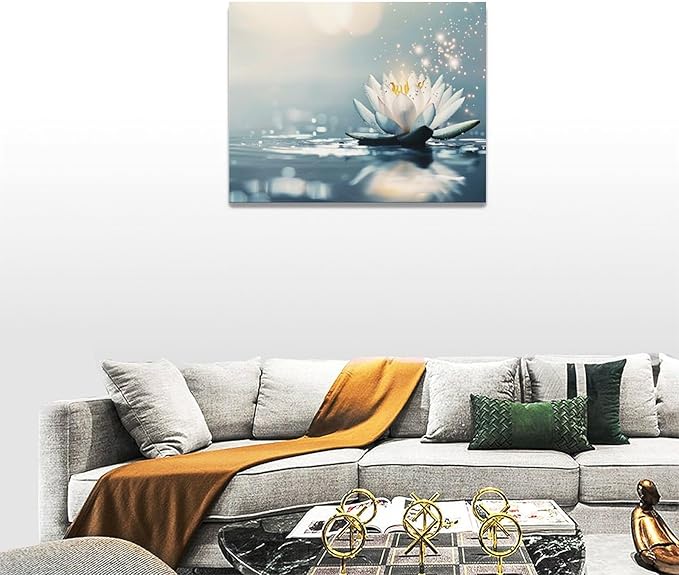 Bathroom Lotus Wall Art Floral Pictures Zen Meditation Wall Decor Yoga Spa Spiritual Canvas Print Painting Artwork for Bathroom Restroom Living Room Bedroom 12"x16"-PawvioPets
