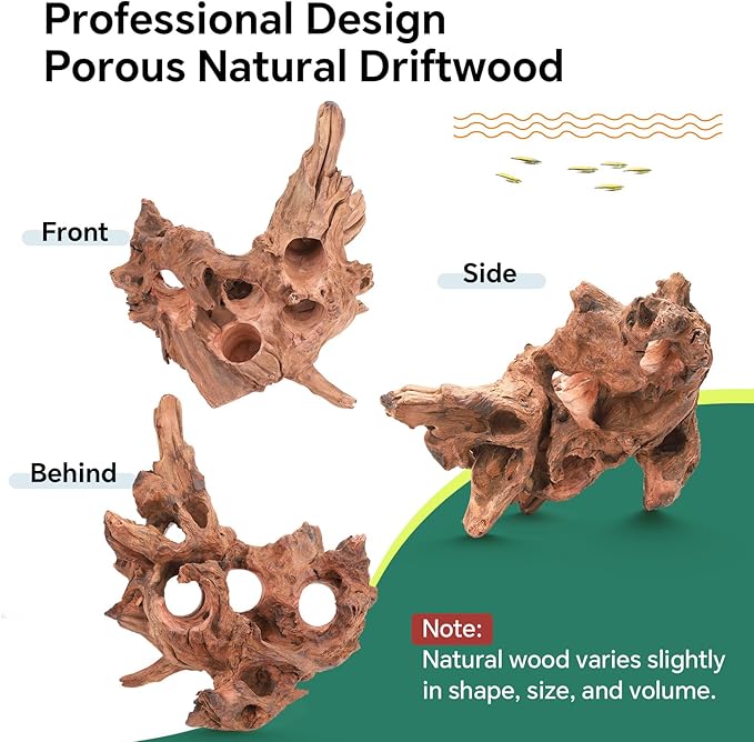 Driftwood for Aquarium Natural Aquarium Wood for Aquascaping Fish Tank Decorations Reptile Tank Decor (Porous Natural Driftwood 10-16“)-PawvioPets