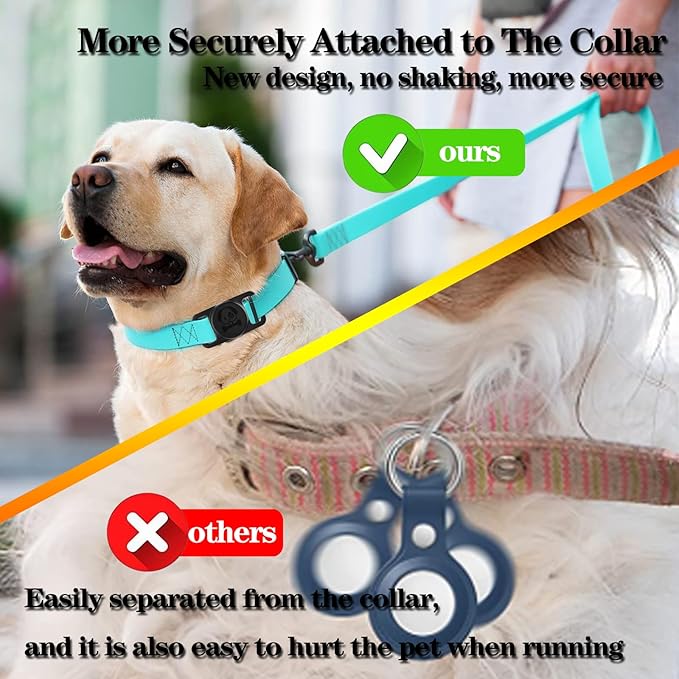 2 Pack Waterproof AirTag Dog Collar Holder Compatible with Apple AirTag, Silicone Hidden Loop Holder for Airtag Tracker, Anti-Lost Dog Collar Air Tag Accessories(Black,White)-PawvioPets