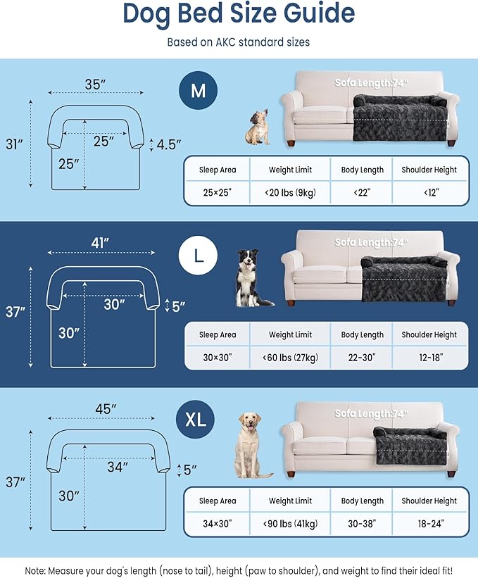 Calming Large Dog Bed for Couch, 41 x 37 inch Removable Couch Cover for Dogs Washable, Non-Slip Fluffy Plush Dog Sofa Mat for Furniture Protector - Dark Grey-PawvioPets