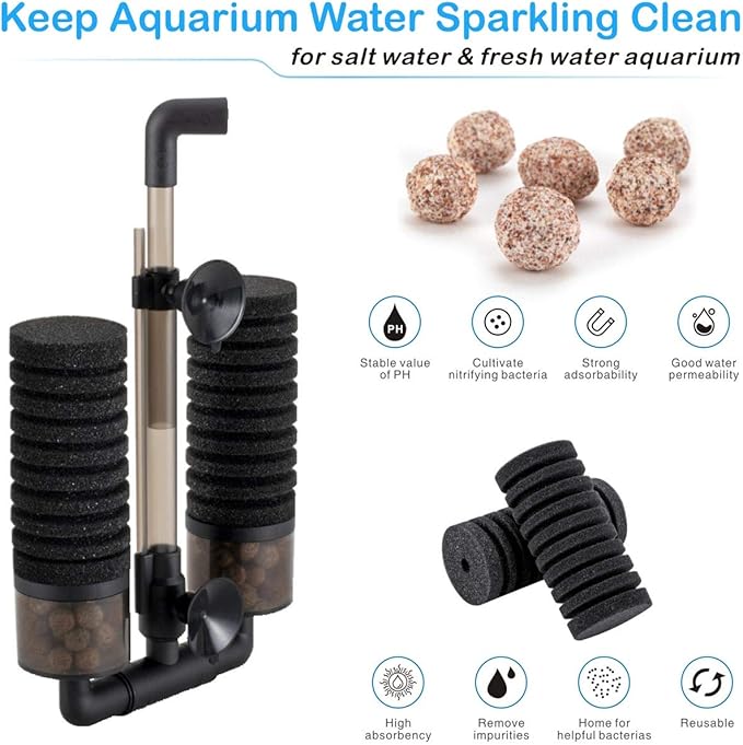 hygger Aquarium Double Sponge Filter, Comes with 2 Spare Sponges (S)-PawvioPets