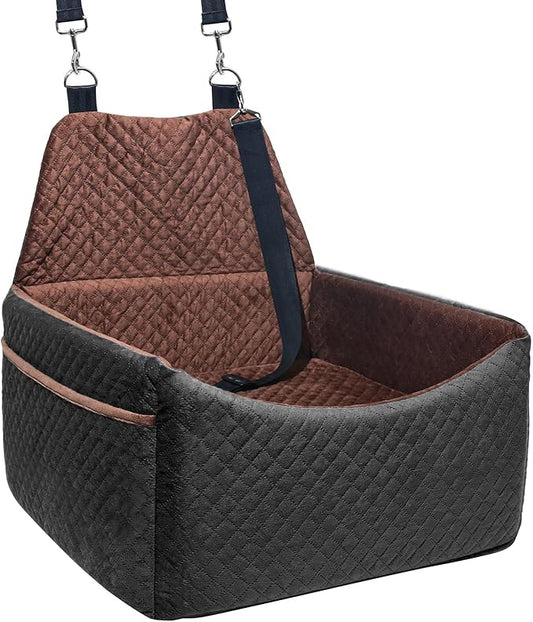 Dog Car Seat for Small Medium Dogs, Soft Fabric Dog Booster Seat with Storage Pockets, Safety Belt, Comfy Pet Car Seat Travel Bed, Removable and Washable-PawvioPets