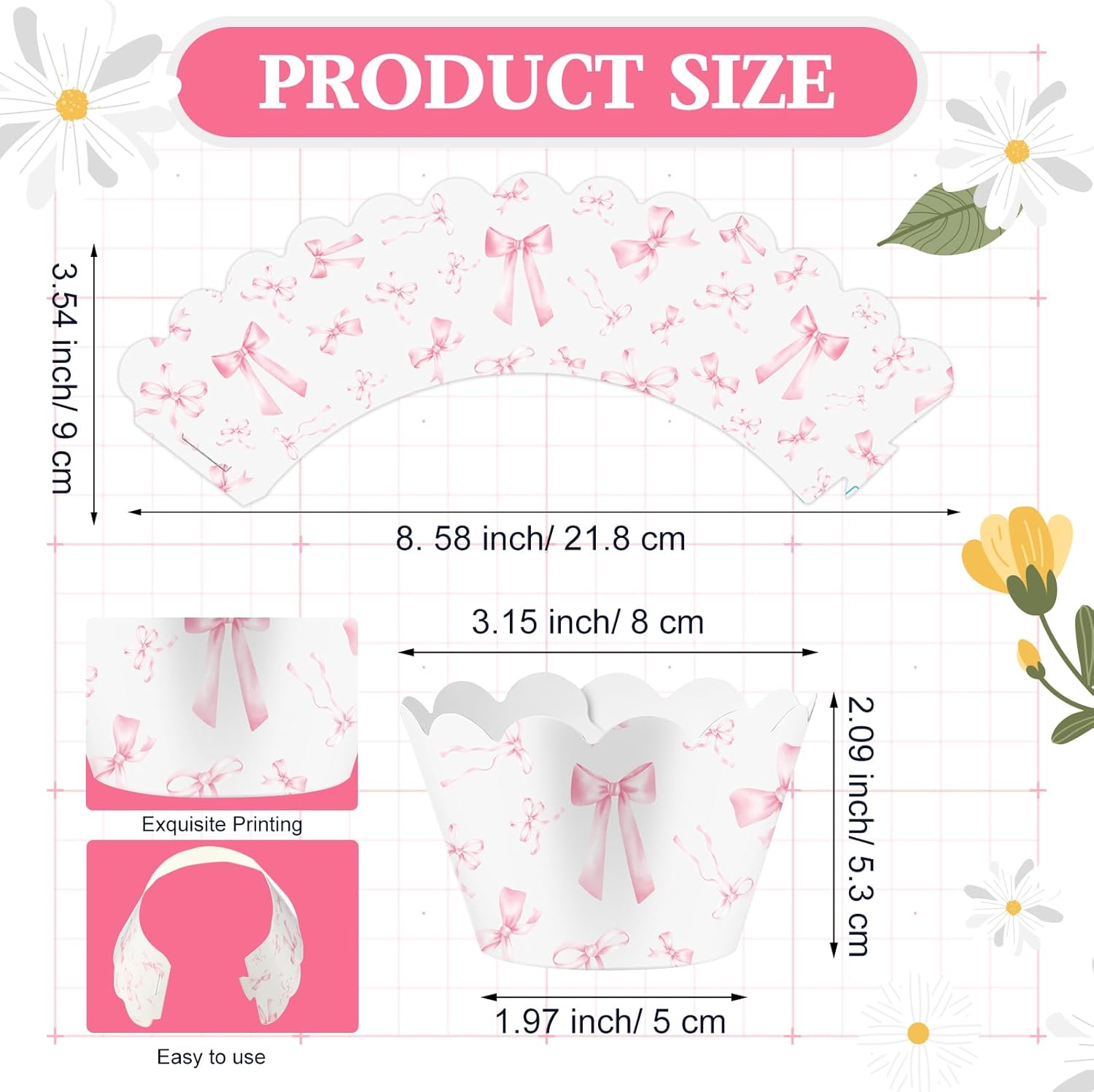 Domensi 100 Pcs Pink Bow Cupcake Wrappers Rustic Cupcake Liners Pink Baking Cups Baking Liners for Wedding Bridal Baby Shower Birthday Breast Cancer Awareness Party Supplies Dessert Decoration