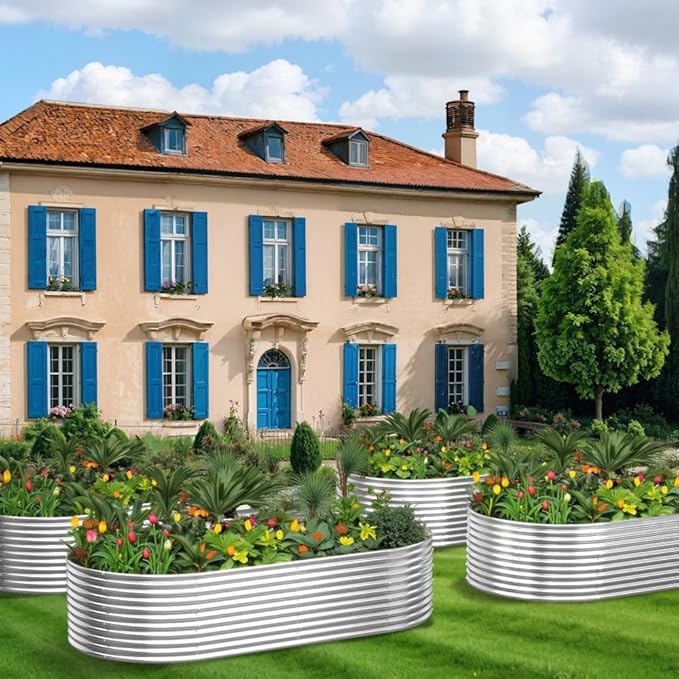 FRIZIONE 2pcs Tall Galvanized Raised Garden Bed Outdoor,Steel Garden Bed for Vegetables,Above Ground Garden Box for Flower,Metal Raised Beds for Gardening-PawvioPets