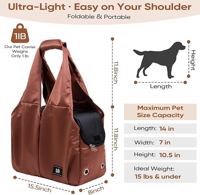 Dog Purse Carrier for Small Dogs, Cats, and Puppies – Soft-Sided Travel Pet Tote Bag with 4 Large Pockets, Foldable, Lightweight, Fits Pets up to 15 lbs, for Travel, Outings (Brown)-PawvioPets