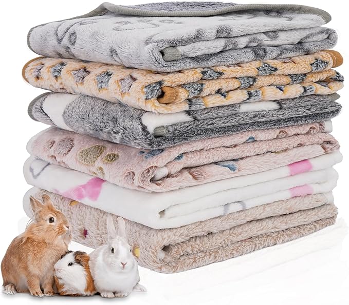 6 Pack Guinea Pig Cage Liner, Washable Guinea Pig Fleece Blankets Beding Accessories, Flannel Throw Warm Sleep Mat, Pet Pee Pads for Small Animal Hamster Rabbit Puppy Cat (26x14 Inch)-PawvioPets