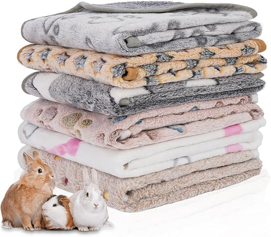 6 Pack Guinea Pig Cage Liner, Washable Guinea Pig Fleece Blankets Beding Accessories, Flannel Throw Warm Sleep Mat, Pet Pee Pads for Small Animal Hamster Rabbit Puppy Cat (26x14 Inch)-PawvioPets