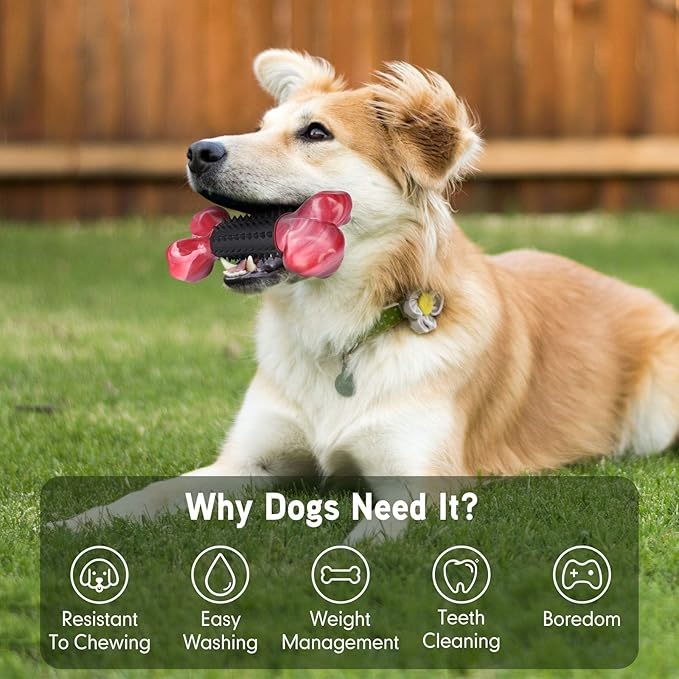 Apasiri Tough Dog Toys for Aggressive Chewers Large Breed, Dog Chew Bone with Bacon Flavor, Nylon & Rubber Chew Toy for Medium Large Dogs-PawvioPets