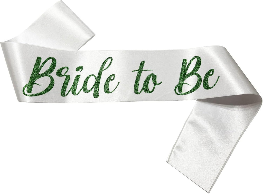 White with Green Letters Bride to Be Sash, Bride Sash Bachelorette Party Bridal Shower Sashes Bachelor Decorations Just Married Gift Engaged Decor Accessories,White Green