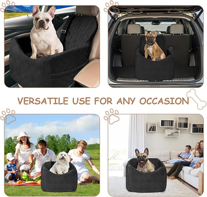 Dog Car Seat for Small/Medium Dogs - Dog Booster Seat with Safety Straps & Non-Slip Base, Travel Pet Car Seat with Storage Pockets, Washable & Removable, Suitable for Dogs Under 35 lbs (Black)-PawvioPets