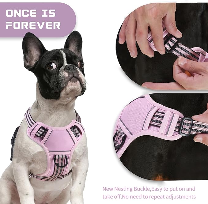 BUMBIN Dog Harness for Large Dogs, No Pull Adjustable No Choke Pet Vest with Dog Leash Fit Smart Reflective Pet Walking Harness for Training Easy Control Soft Handle Pink XL-PawvioPets