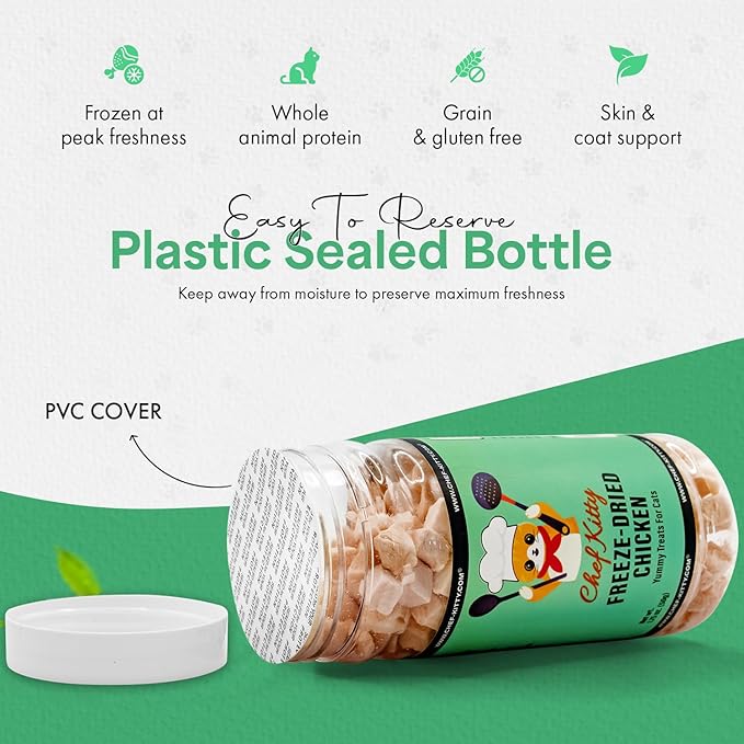 Freeze-Dried Chicken Treats for Cats & Dogs – 100% Human Grade, Single Ingredient, High-Protein, Healthy Snack – No Additives or Preservatives – 1.7oz - Inspected & Tested in USA-PawvioPets