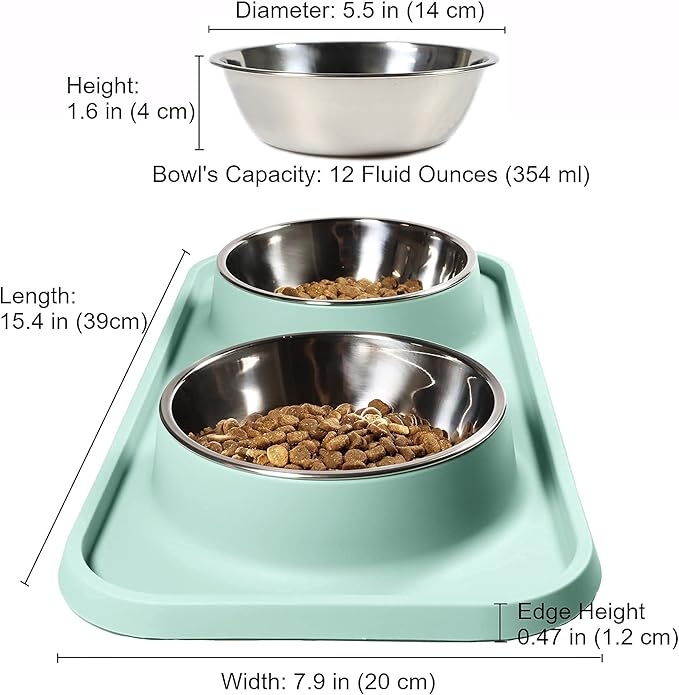 Cat Food Bowls, Cat Bowls Non-Skid and Non-Spill Silicone Pads with PP Stand, Removable Stainless Steel Food and Water Dishes for Cats, Small Size Dogs-PawvioPets