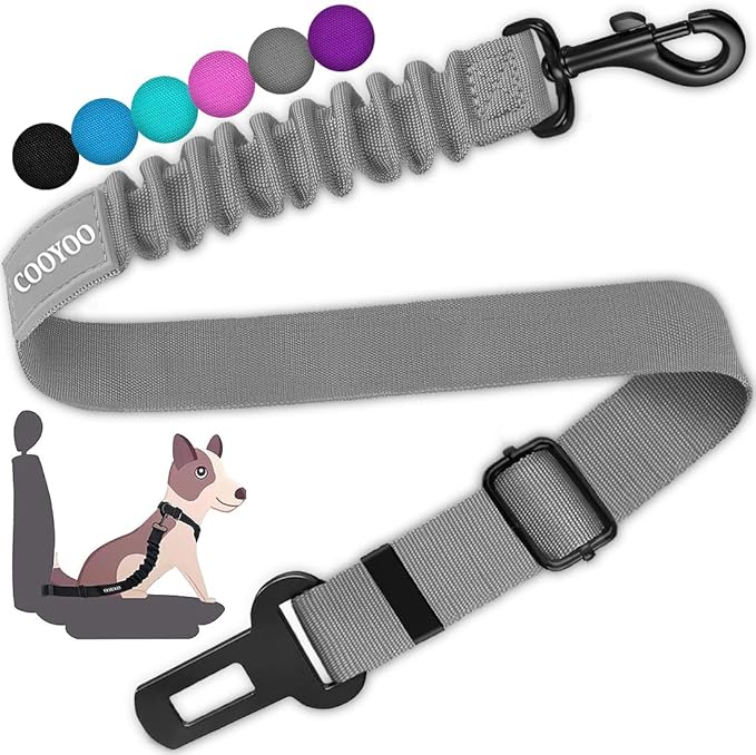 COOYOO Dog Seat Belt,Retractable Dog Car Harness Seat Belt for Car Adjustable Nylon Pet Safety Seat Belts Heavy Duty & Elastic Bungee Buffer-PawvioPets