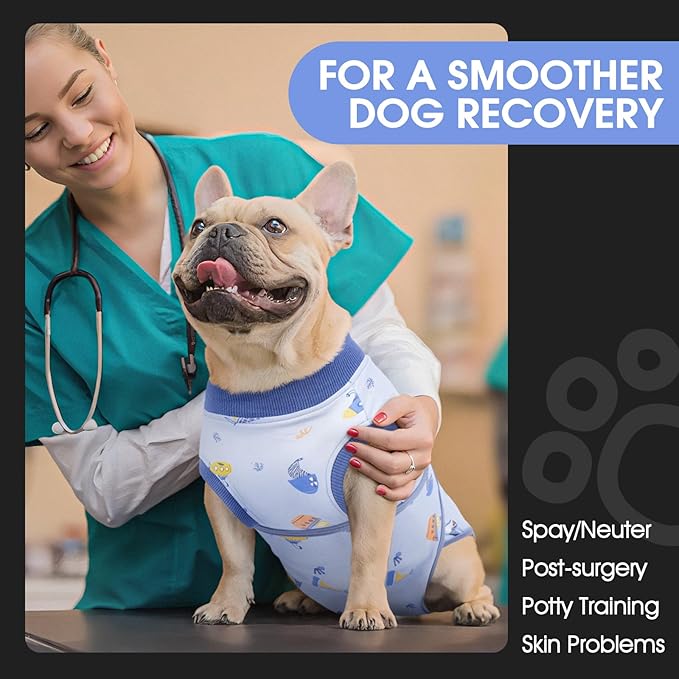 FUAMEY Recovery Suit for Dogs After Surgery,Soft Breathable Dog Bodysuit E-Collar & Cone Alternative Surgical Suit,Male Female Dog Neuter Spay Suits Anti Licking Wounds Onesie Blue Boat XL-PawvioPets